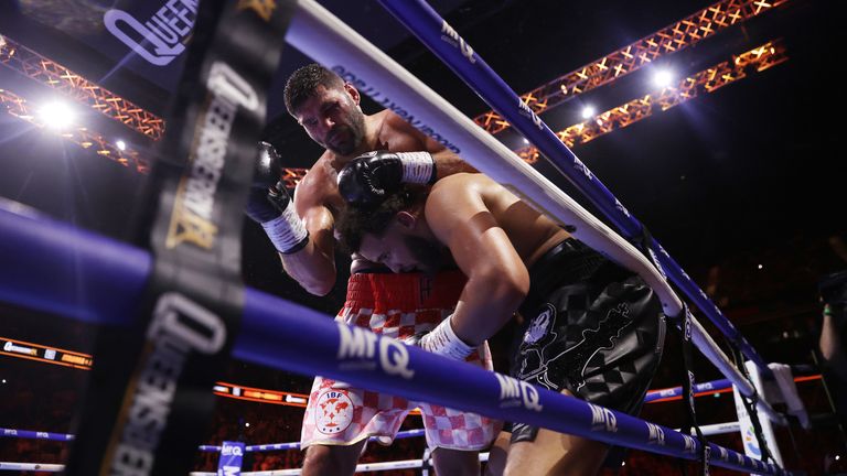 An exhausted Moses Itauma (right) couldn't maintain the pace that won him the first six rounds