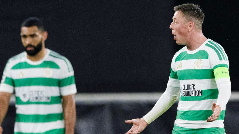 Celtic's Callum McGregor looks dejected after LASK's Samuel Adeniran scores to make it 3-1 