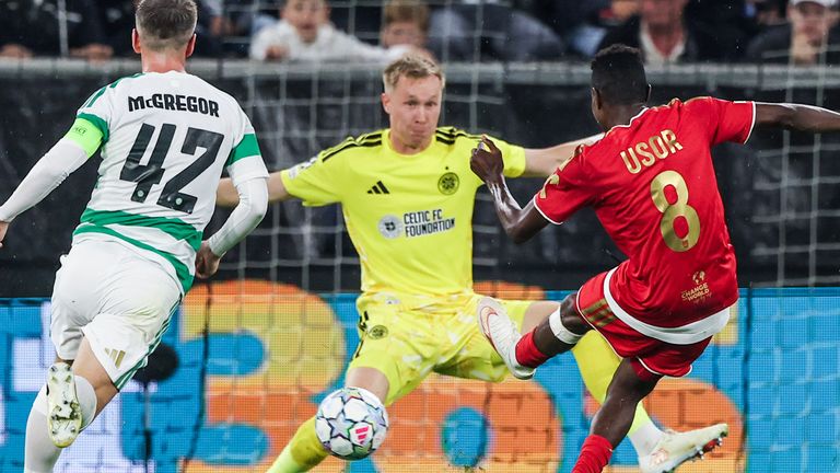 LASK's Moses Usor scores to make it 1-1 against Celtic