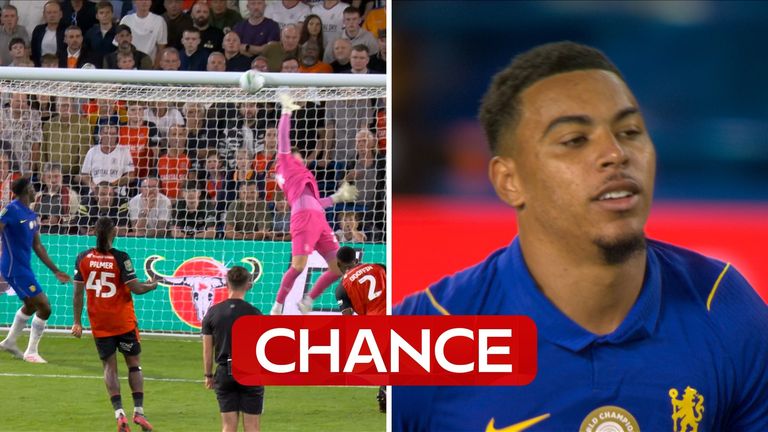 Morgan Rogers' shot hit the crossbar as Chelsea were left frustrated by Luton Town in the first half of their Carabao Cup clash.