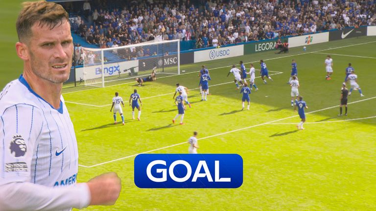 Pascal Gross scores Brighton's third goal vs Chelsea