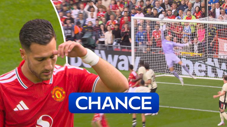 Diogo Dalot takes a shot early on for Man Urd vs Ipswich