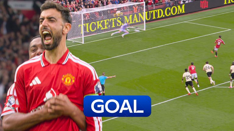 Bruno Fernandes scores a penalty for Man Utd vs Ipswich after Matheus Cunha was brought down by Jacob Greaves.