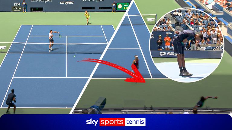 Gael Monfils makes crazy shot at US Open mixed doubles!