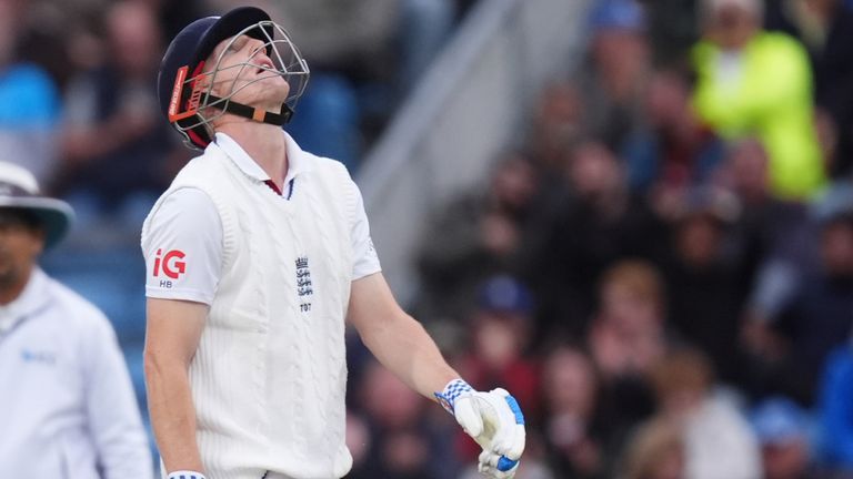 Harry Brook shows his disappointment after being bowled for 91 late on day two of England's first Test against Pakistan