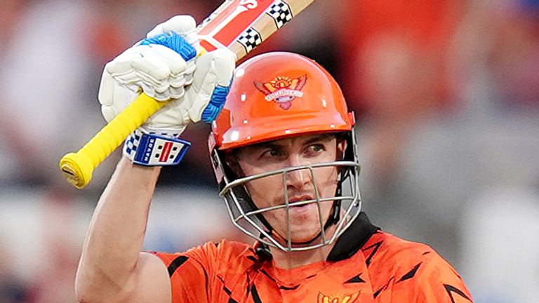 Harry Brook celebrates reaching his half century for SunRisers Leeds against London Spirit