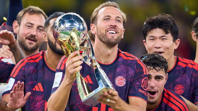Harry Kane lifted the Franz Beckenbauer Supercup for Bayern Munich in Dortmund