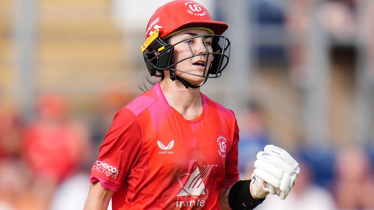 Heather Graham celebrates the winning moment for Welsh Fire