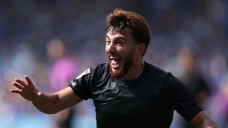 Ilias Chair of Queens Park Rangers celebrates his second goal 