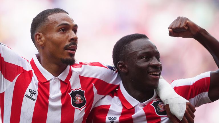 Wilson Isidor, left, celebrates scoring against Fulham