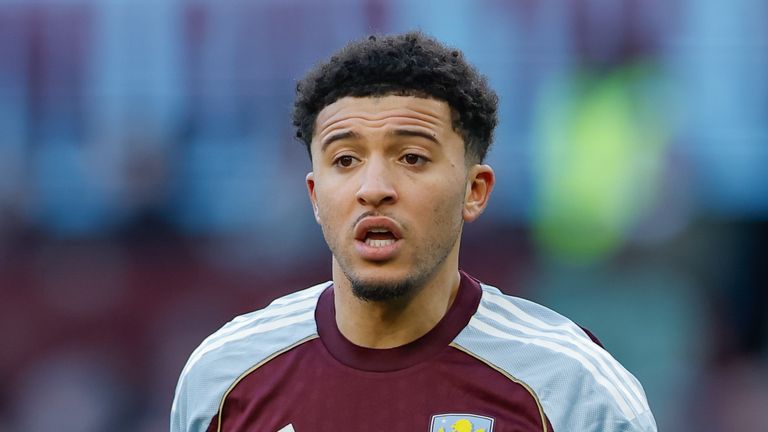 Jadon Sancho in action while on loan at Aston Villa