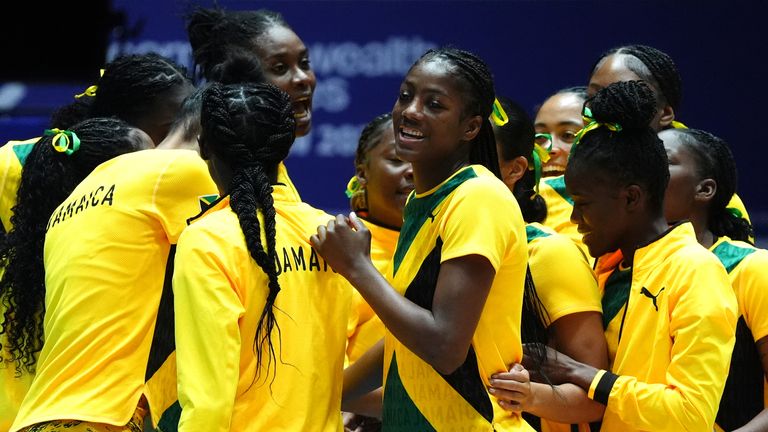 Jamaica players ahead of the netball gold-medal match at the Commonwealth Games