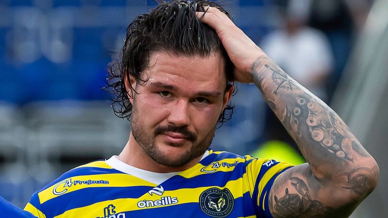 Picture by Allan McKenzie/SWpix.com - 04/07/2026 - Rugby League - Betfred Super League Magic Weekend Round 17 - Leigh Leopards v Warrington Wolves - Hill Dickinson Stadium, Liverpool, England - Warrington's James Bentley dejected after his side's loss to Leigh.