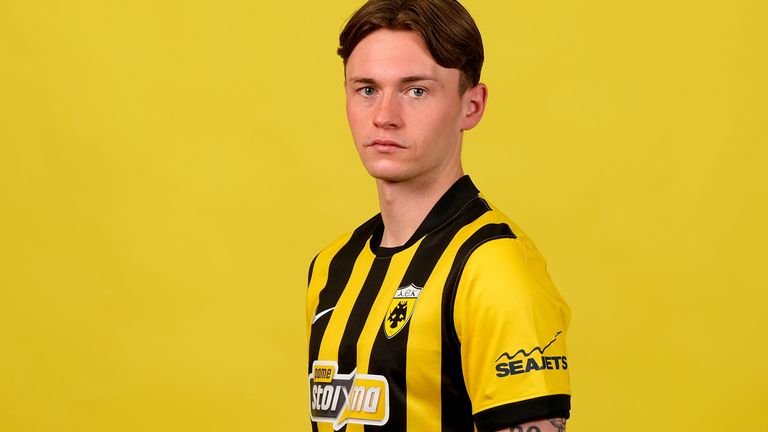 James Penrice of AEK Athens poses for a portrait during the official UEFA Conference League 2025/26 portrait session