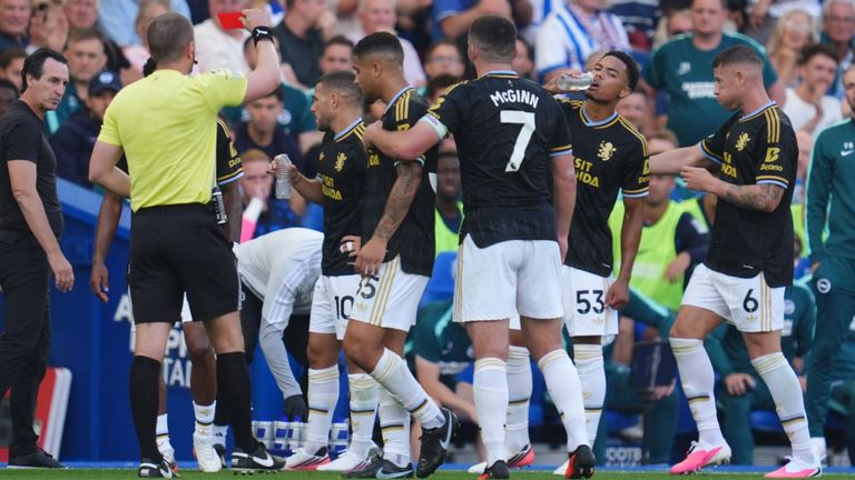 Joao Gomes is sent off by referee Peter Bankes