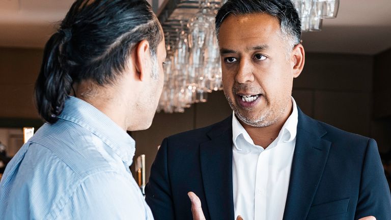 West Ham CEO Karim Virani in conversation with Sky Sports News' Dev Trehan (Photo: Vijay Bedesha)