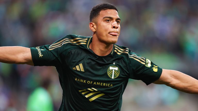 Forward Kevin Kelsy #19 of the Portland Timbers reacts after scoring a goal during a game between the Portland Timbers and Seattle Sounders 