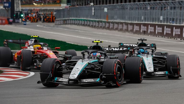 Montreal 2026, Montreal, Quebec, Canada, FIA F1 GP Canada, 12 KIMI ANTONELLI Andrea (ita), Mercedes AMG F1 Team W17, 63 RUSSELL George (gbr), Mercedes AMG F1 Team W17, 44 HAMILTON Lewis (gbr), Scuderia Ferrari SF-26 Photo by: Juergen Tap/picture-alliance/dpa/AP Images