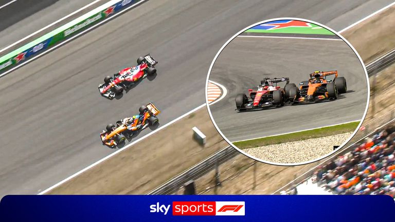Charles Leclerc overtakes Lando Norris in a 'beautiful' move to take second place.