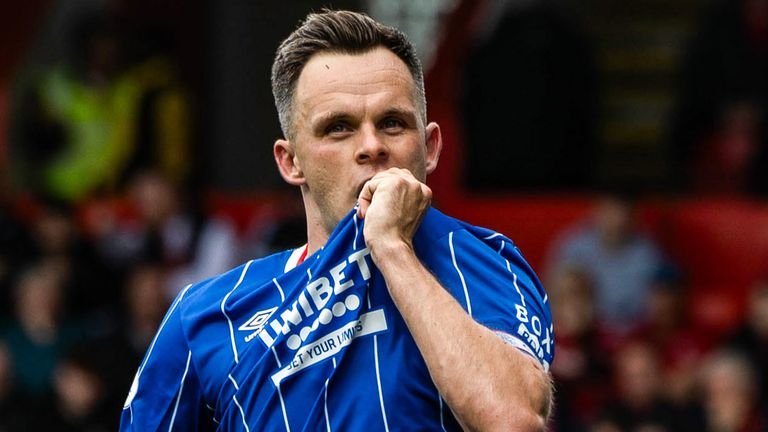Rangers' Lawrence Shankland celebrates after scoring to make it 1-0