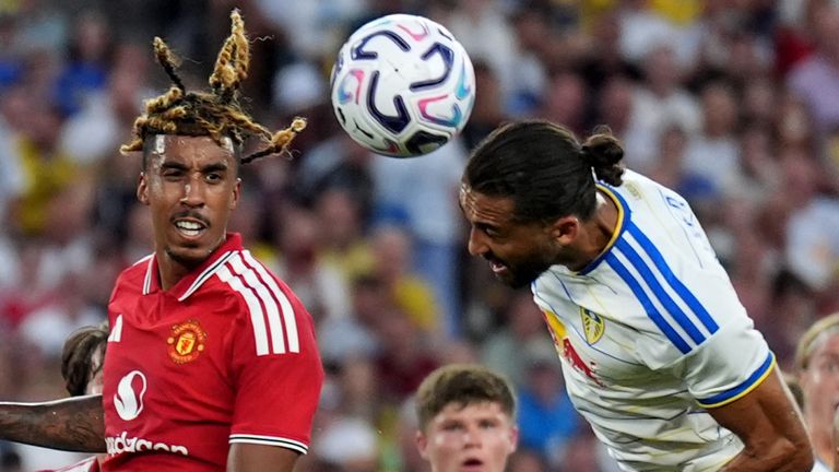 Leeds United's Dominic Calvert-Lewin heads at goal