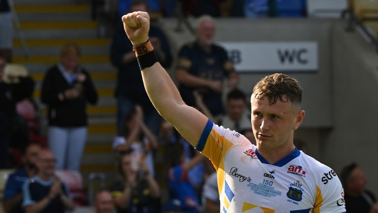 Harry Newman thanks the Leeds fans and supporters after the victory at York