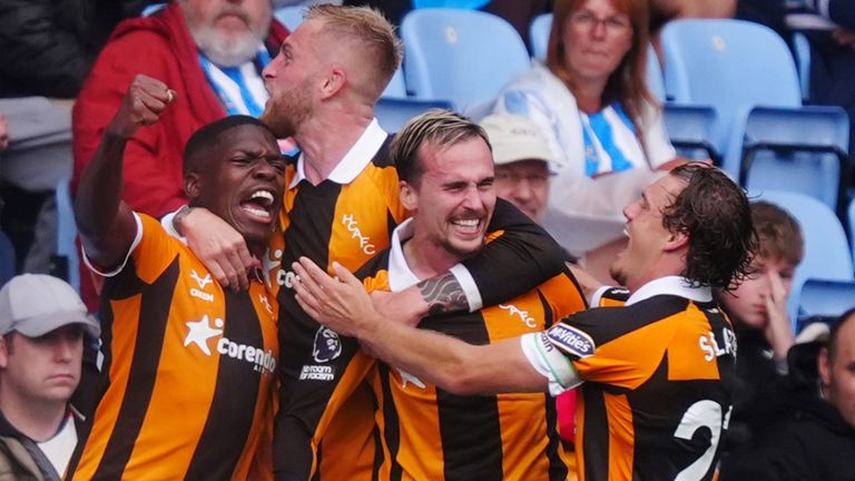 Hull City's Liam Millar celebrates scoring his side's first goal of the game
