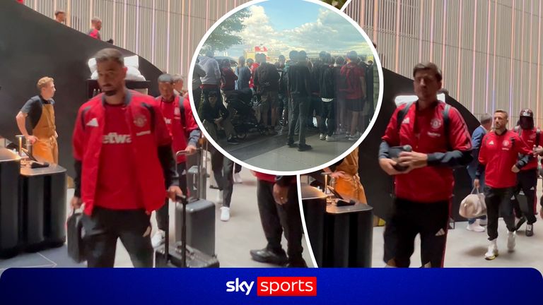 Manchester United queue patiently outside the Manchester United hotel where the squad was staying ahead of their friendly match against Paris Saint-Germain.