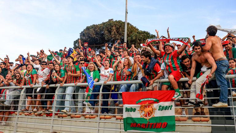 Maritimo away supporters celebrate promotion back to Portugal's top flight