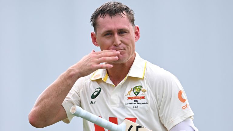 Australia's Marnus Labuschagne walks off after being dismissed in a Test at home to Bangladesh (Associated Press)