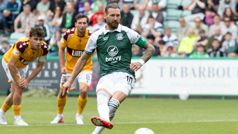 Hibs' Martin Boyle scores to make it 1-1 after Lukas Fadinger's opening goal