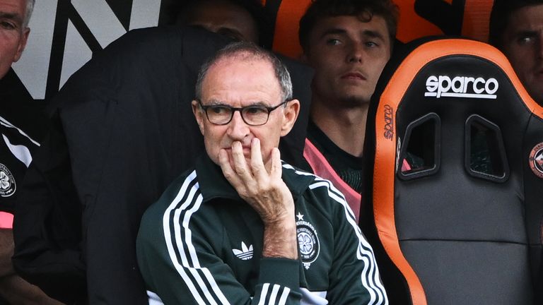 Celtic manager Martin O'Neill was back in the dugout after recovering from a hospital procedure
