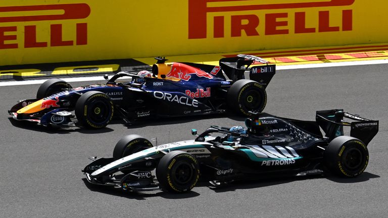 George Russell and Max Verstappen