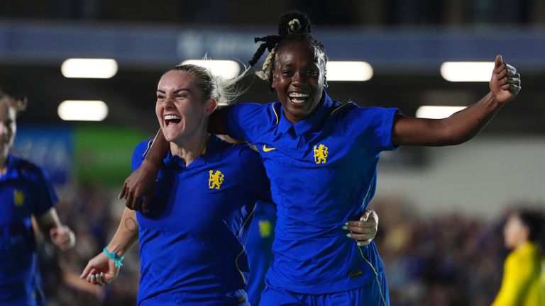 Melvine Malard scored twice on her Chelsea debut to move them within touching distance of the Women's Champions League league phase
