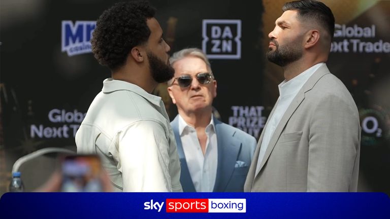 Moses Itauma and Filip Hrgovic face off ahead of their fight. 