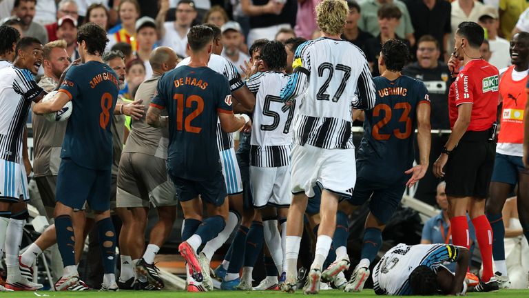 Tempers flared after Jose Gaya's challenge saw Anthony Elanga stretchered off