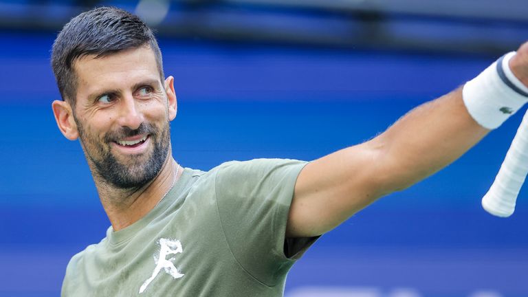 Novak Djokovic is in action on opening Sunday at the US Open