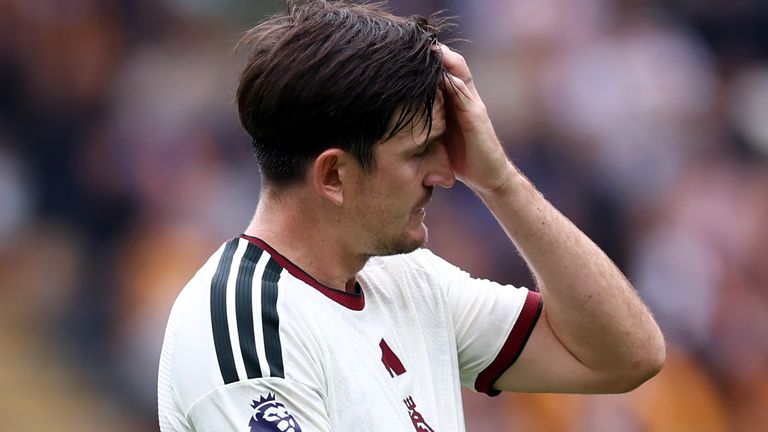 Harry Maguire shows his frustration after Manchester United concede a second goal at Hull