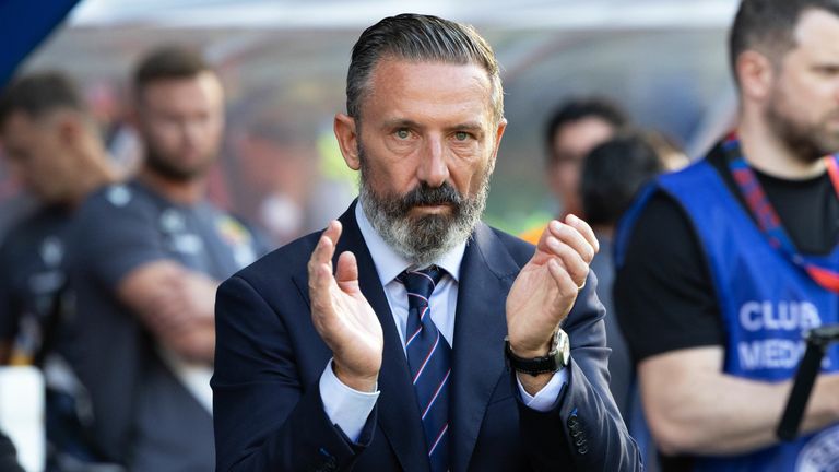 GLASGOW, SCOTLAND - AUGUST 13: Rangers Manager Derek McInnes during a UEFA Europa League Third Qualifying Round Second Leg match between Rangers and Jagiellonia Bialystok at Ibrox Stadium, on August 13, 2026, in Glasgow, Scotland. (Photo by Craig Williamson / SNS Group)