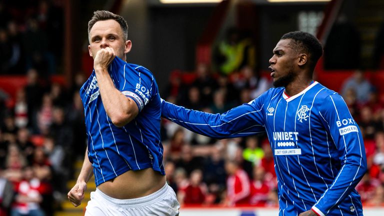 Rangers' Lawrence Shankland celebrates after scoring to make it 1-0