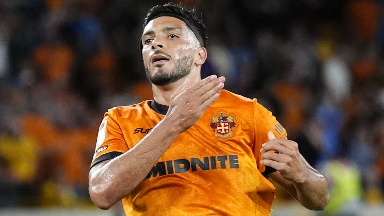 Raul Jimenez celebrates scoring for Wolves in their Championship match against Blackburn on August 14 at Molineux