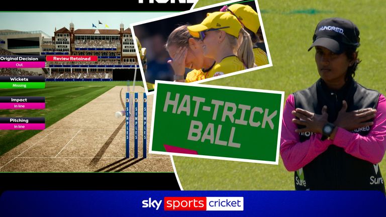 Trent Rockets bowler denied hat-trick by review with the ball NARROWLY missing wicket!