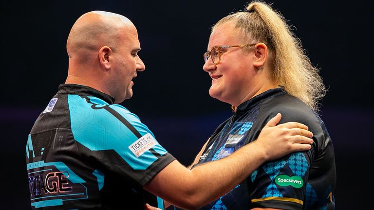 Rob Cross and Beau Greaves delivered a stunning round-one contest in Hungary (Gabor Kiss/PDC Europe image)