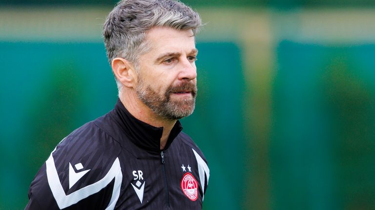 ABERDEEN, SCOTLAND - AUGUST 14: Aberdeen Head Coach Stephen Robinson during an Aberdeen training session at Cormack Park, on August 14, 2026, in Aberdeen, Scotland. (Photo by Mark Scates / SNS Group)