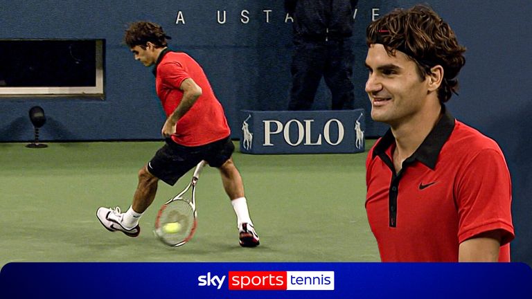 Federer gets match point against Djokovic with tweener!