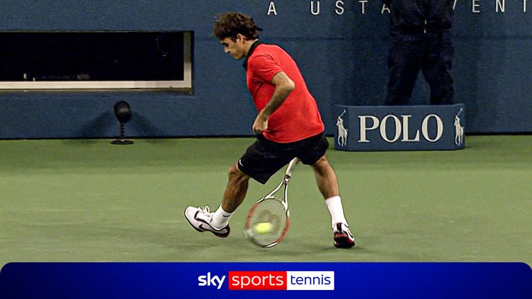 Federer gets match point against Djokovic with tweener!