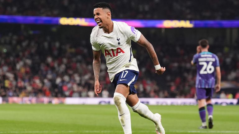 Savio celebrates after scoring on Tottenham debut