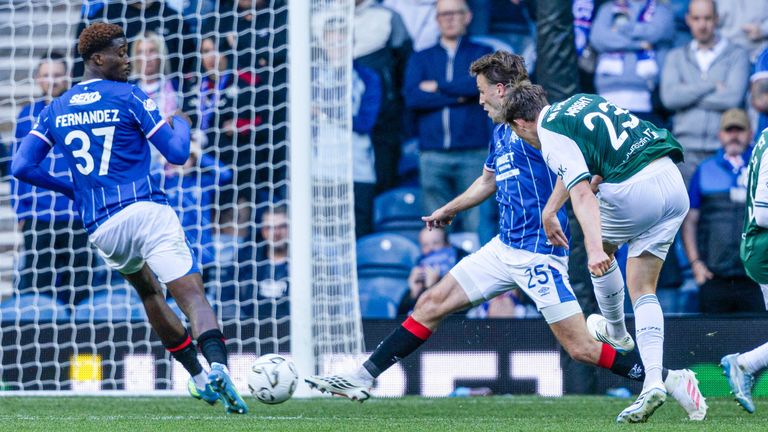 Callum Wright scores a late winner for Hibernian at Ibrox