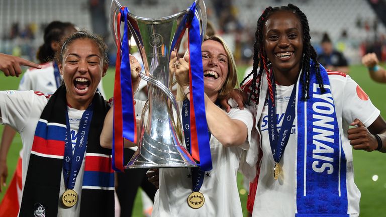 Sonia Bompastor won the Champions League with Lyon - as did new Chelsea striker, Melvine Malard (right)