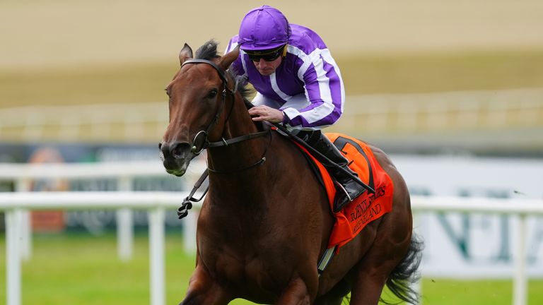 Sun Goddess ridden by Ryan Moore on their way to winning the Keeneland Phoenix Stakes at Curragh racecourse